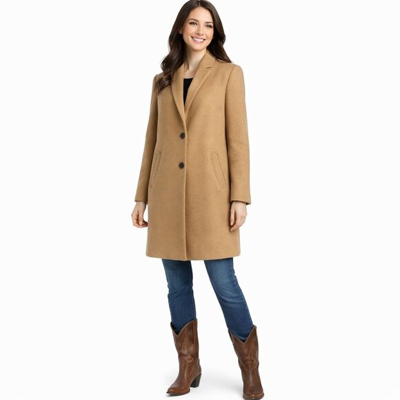 Zara Jackets & Blazers - ZARA Large Camel Wool Blend Coat L 2-Button Closure